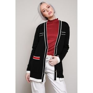 Black Preppy Style Cardigan